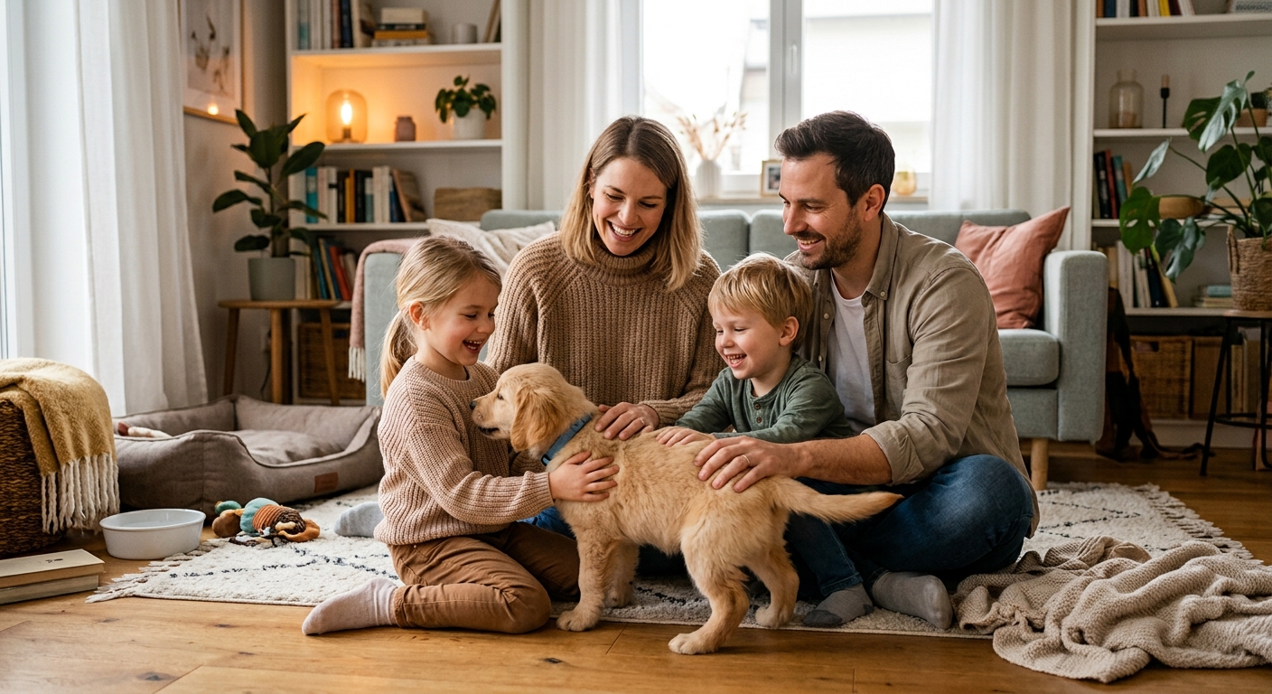 Ein Welpe kommt neu in die Familie.